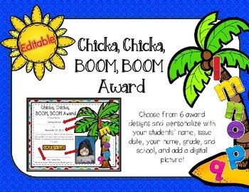 Preview of Chicka, Chicka, Boom, Boom Award {Editable!}