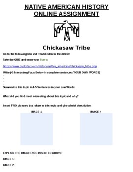 Preview of Chickasaw Tribe Online Assignment W/ Online Article (Microsoft Word)