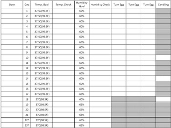 Preview of Chicken Egg Incubation Chart