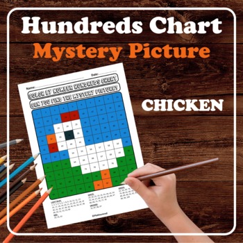 Preview of Chicken Hundreds Chart Mystery Picture No Prep Place Value Color by Number
