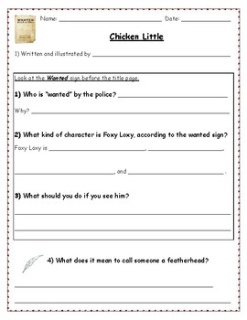 chicken little by kellog packet of worksheets by profe