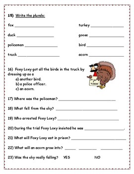 Chicken Little (by Kellog) packet of worksheets by Profe Donahoe