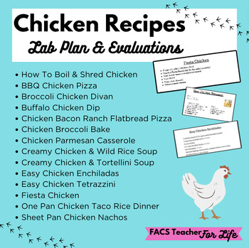 Preview of Chicken Recipes, Lab Plans, & Lab Evaluations - FACS, FCS, Cooking, High School