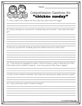 Chicken Sunday Comprehension Questions By Literacy With Laura Leigh