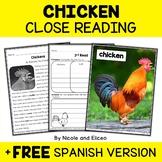 Chicken Close Reading Comprehension Passage Activities + F