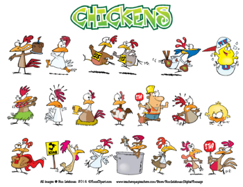 Chickens Cartoon Clipart by Ron Leishman Digital Toonage | TpT