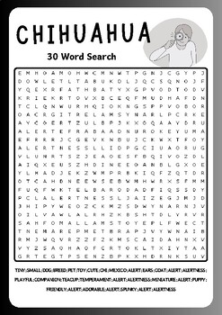 Chihuahua Word Search Puzzle Worksheet Activities Brain Games TPT