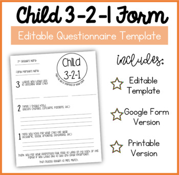 Preview of Child 3-2-1 321 | Back to School Info Form Google Form & Spanish Included
