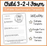 Child 3-2-1 321 | Back to School Info Form Google Form & S