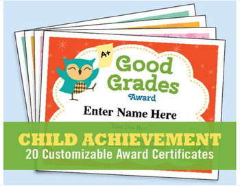 Preview of Child Achievement Certificates Bundle — Editable 20-Pack (PDF)
