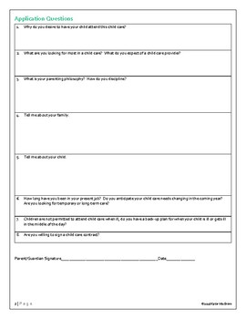 Child Care Application Form by Child Care Katie | TpT