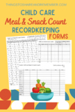 Child Care Meal & Snack Count Record Keeping Forms