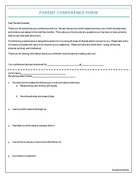 Preview of Child Care Parent Conference Questionnaire