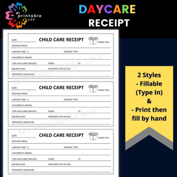 Preview of Child Care Receipt Form Printable for Daycare Payments