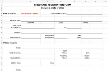 Preview of Child Care Registration Form: Part 1