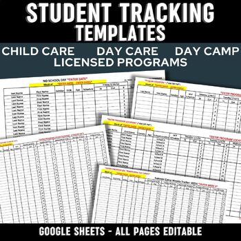 Preview of Child Care Student Tracking Templates | Editable | Maintain Attendance & Ratios