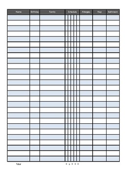 Preview of Child Data Sheet with Counts