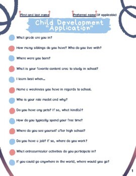 Preview of Child Development/ECE "Application and Interview" Get to Know You Sheet