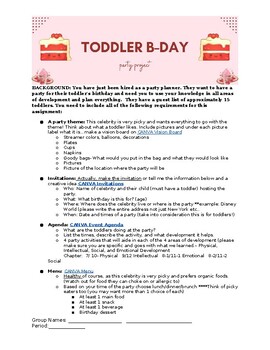 Preview of Child Development | Toddler Birthday Party Assignment