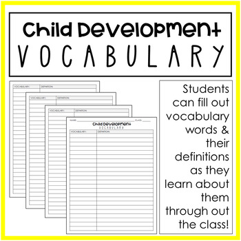 Preview of FREEBIE | Child Development Vocabulary Packet | Family Consumer Sciences