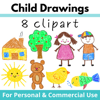 Preview of Child Drawings Clipart - Crayon Kids Clipart -  Kids Clipart - Freebie