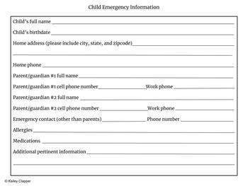 Preview of Child Emergency Information
