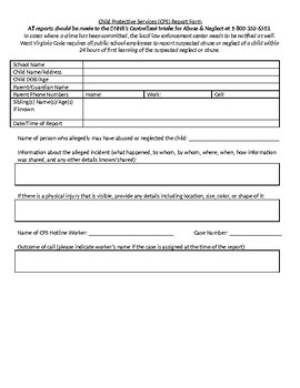 Preview of Child Protective Services (CPS) Report Form