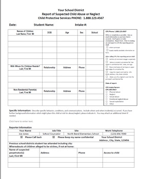 Child Protective Services Abuse Report Form CPS Easy to Use Customizable