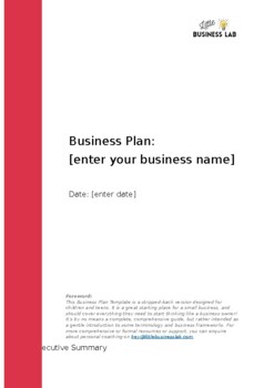 Preview of Child / Teen Business Plan Template (Hints included)