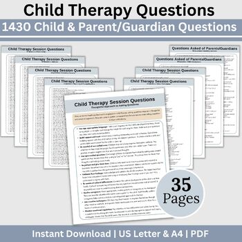 Preview of Child Therapy Questions, Therapy Cheat Sheets, Therapy Resources
