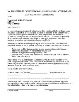 Preview of Child has head lice: Letter to parents (Editable & fillable resource)