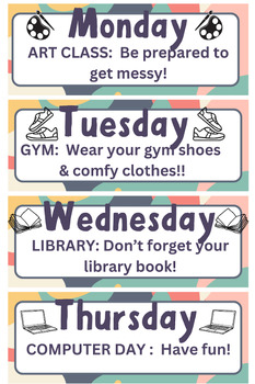 Preview of Child's Weekly Schedule/Activity Tags or Poster TEMPLATE