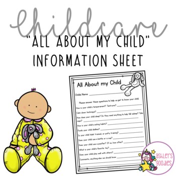Preview of Childcare All About my Child Information Sheets
