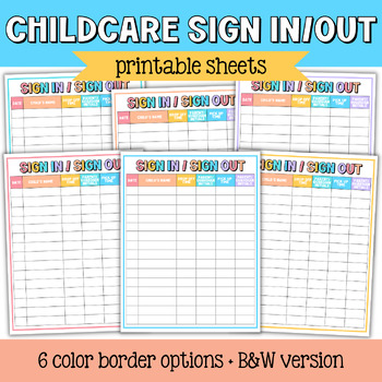Preview of Childcare Sign In Sheet, Daily Daycare Sign In/Out Form