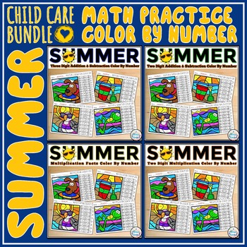 Preview of Childcare Bundle Summer Color by Number Math Activities {Ages 4-12}