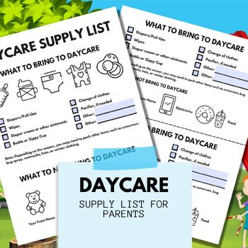 Childcare Supply List, Daycare Supply List For Parents