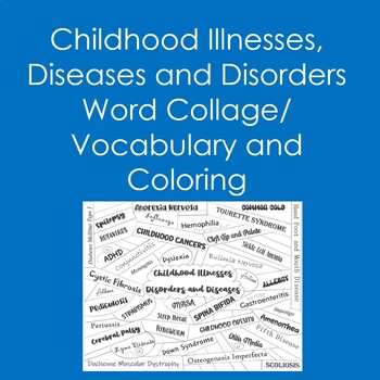 Preview of Childhood Illnesses, Diseases, Disorders Word Collage- Coloring, Health Sciences