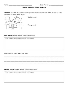 Preview of Childish Gambino - This is America - Lyrics & Video Analysis Worksheet