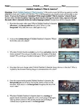 Preview of Childish Gambino's "This Is America" (2018) Music Video Analysis Worksheet