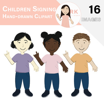 Preview of Children Clipart || Children Signing 'I love you' (ASL Clipart)