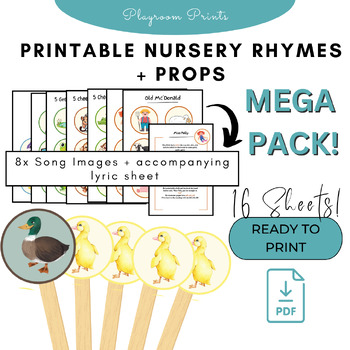 Preview of Children Nursery Rhyme, 5 Little Monkeys, Printable Nursery Rhymes