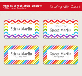 Children School Name Labels In Rainbow Theme With Editable Text Tpt
