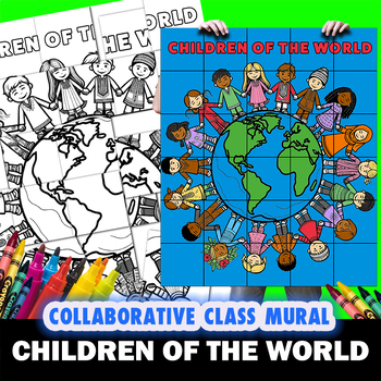 Preview of Children of the World Earth Day Mural Coloring Group Project Lesson