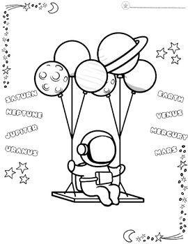 Preview of Children’s Astronaut Space Planet Balloons Coloring Printable