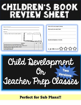 Preview of Children's Book Review Sheet- Child Development or Teacher Prep