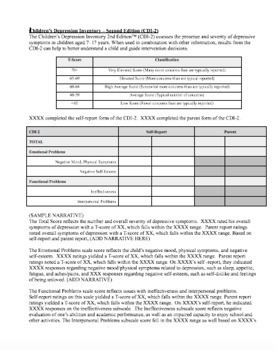 Preview of Children’s Depression Inventory (CDI-2) Template