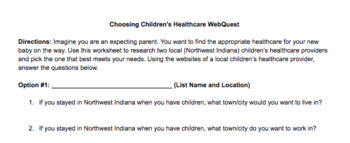 Preview of Children's Healthcare Webquest