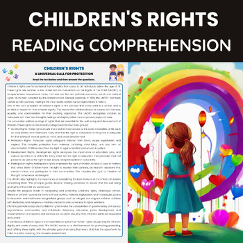 Preview of Children's Rights Reading Comprehension Passage | Children's Human Rights UNCRC
