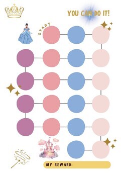 Preview of princess reward chart, sticker chart, potty training chart, behaviour incentive,