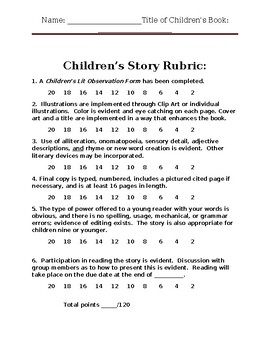 Preview of Children's Story Rubric